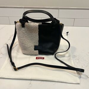 Staud Ida Mini Leather and Genuine Shearling Tote